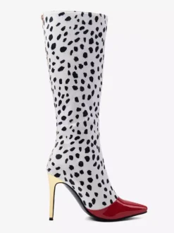 Bottes hautes à talons hauts rouges à pois patchwork pour femmes
