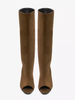 Bottes hautes en daim à bout ouvert et talon design
