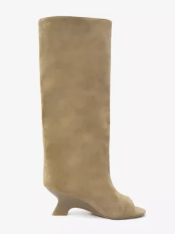 Bottes hautes en daim à bout ouvert et talon design