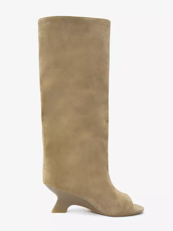 Bottes hautes en daim à bout ouvert et talon design
