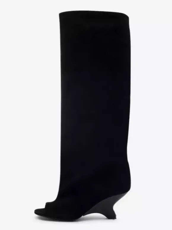 Bottes hautes en daim à bout ouvert et talon design