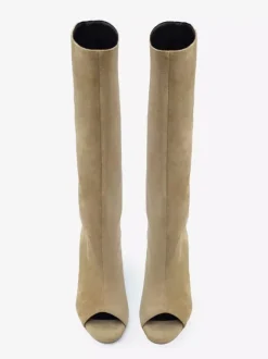Bottes hautes en daim à bout ouvert et talon design