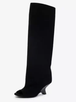 Bottes hautes en daim à bout ouvert et talon design
