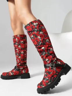 Bottes hautes en daim femmes bottes plates noires à bout rond