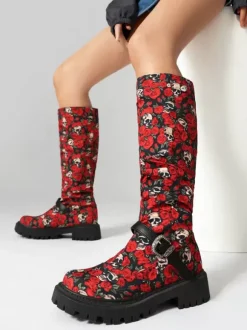 Bottes hautes en daim femmes bottes plates noires à bout rond
