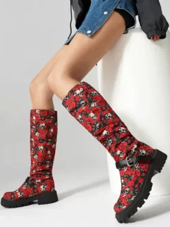 Bottes hautes en daim femmes bottes plates noires à bout rond