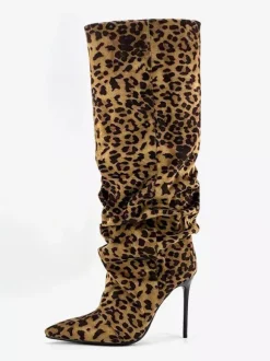 Bottes hautes en daim pour femmes bout pointu bottes à talons hauts souples