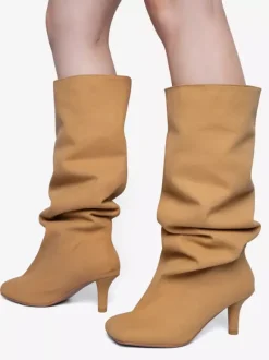 Bottes hautes en daim pour femmes bottes à talons hauts à bout carré et à mollet large