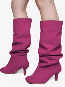 Bottes hautes en daim pour femmes bottes à talons hauts à bout carré et à mollet large