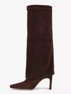 Bottes hautes en daim pour femmes bottes hautes à bout pointu et rabattables