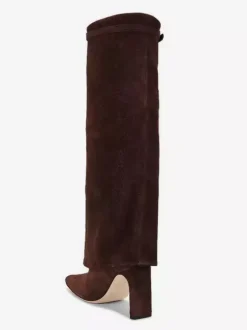 Bottes hautes en daim pour femmes bottes hautes à bout pointu et rabattables