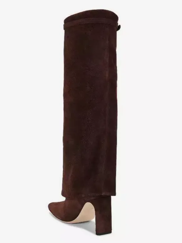 Bottes hautes en daim pour femmes bottes hautes à bout pointu et rabattables