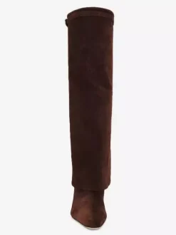 Bottes hautes en daim pour femmes bottes hautes à bout pointu et rabattables