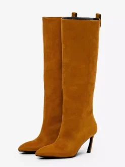 Bottes hautes en daim pour femmes bottes à talons hauts et bout pointu