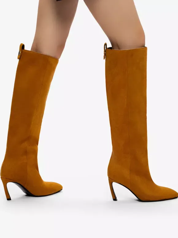 Bottes hautes en daim pour femmes bottes à talons hauts et bout pointu