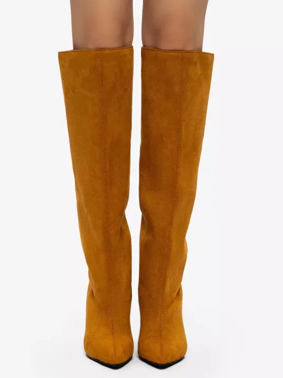 Bottes hautes en daim pour femmes bottes à talons hauts et bout pointu