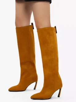 Bottes hautes en daim pour femmes bottes à talons hauts et bout pointu