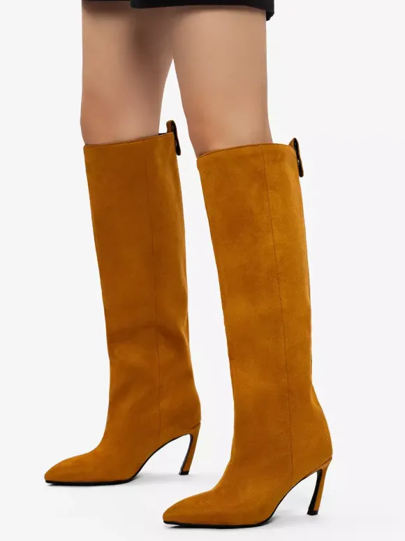 Bottes hautes en daim pour femmes bottes à talons hauts et bout pointu