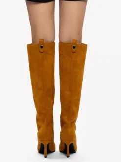 Bottes hautes en daim pour femmes bottes à talons hauts et bout pointu