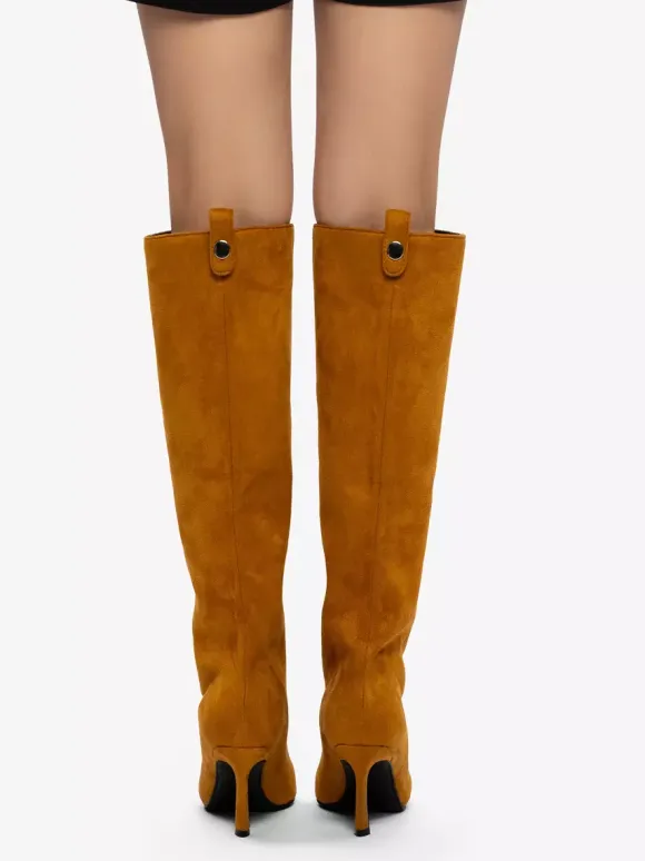 Bottes hautes en daim pour femmes bottes à talons hauts et bout pointu