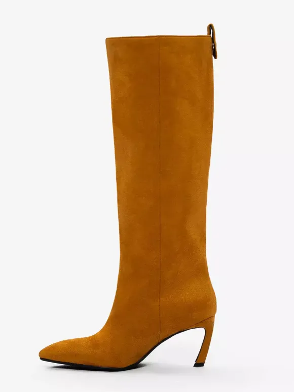 Bottes hautes en daim pour femmes bottes à talons hauts et bout pointu