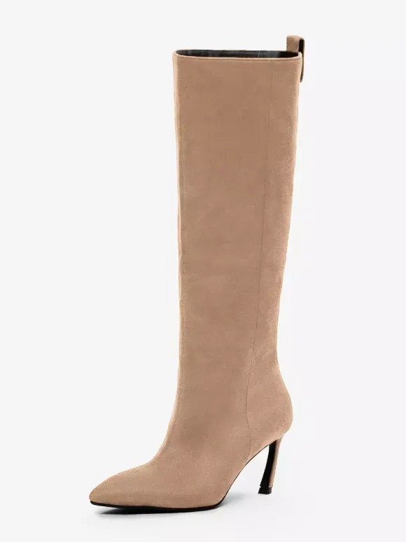 Bottes hautes en daim pour femmes bottes à talons hauts et bout pointu