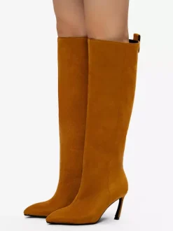 Bottes hautes en daim pour femmes bottes à talons hauts et bout pointu