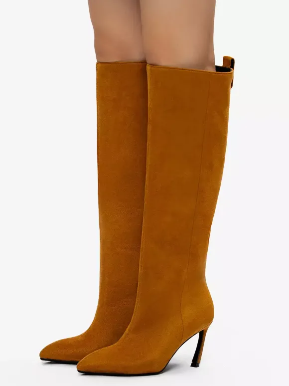 Bottes hautes en daim pour femmes bottes à talons hauts et bout pointu