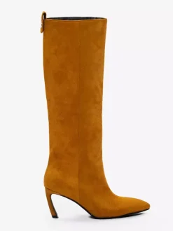 Bottes hautes en daim pour femmes bottes à talons hauts et bout pointu