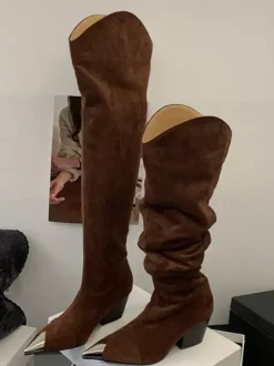Bottes hautes léopard à bout pointu et talon épais