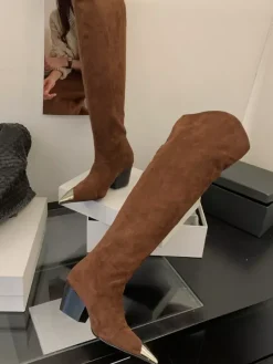 Bottes hautes léopard à bout pointu et talon épais