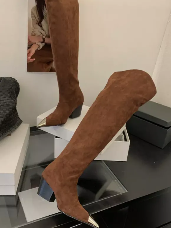 Bottes hautes léopard à bout pointu et talon épais