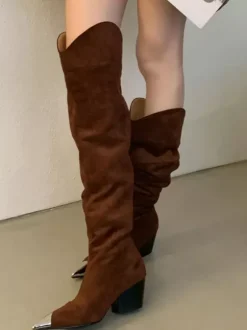 Bottes hautes léopard à bout pointu et talon épais