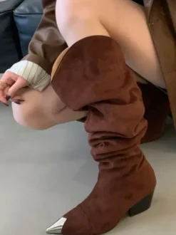 Bottes hautes léopard à bout pointu et talon épais