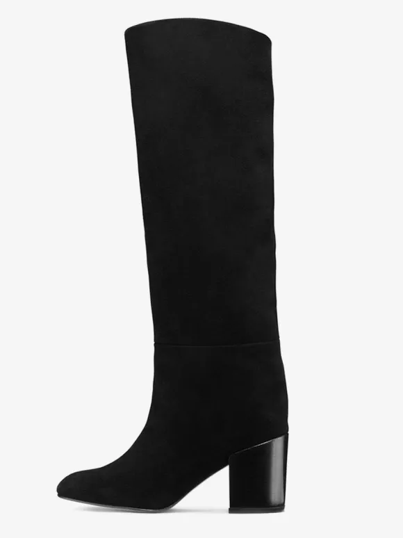 Bottes hautes noires à bout pointu talon bloc chaussures