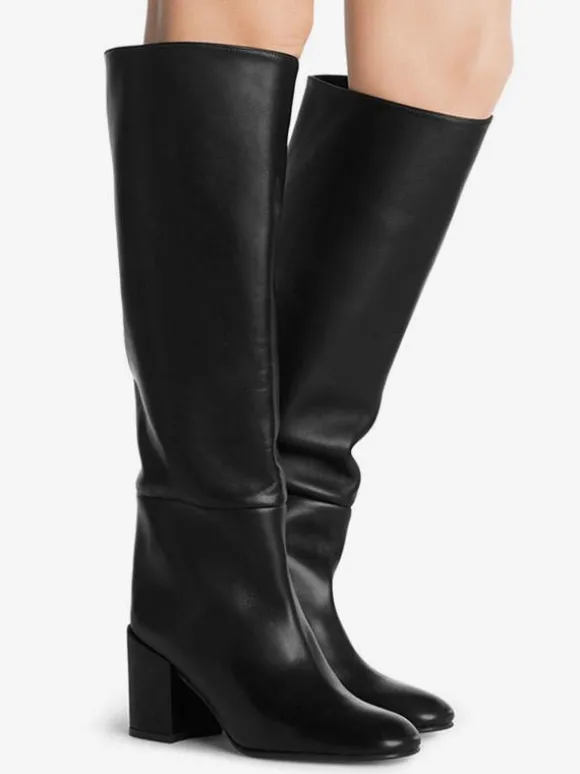 Bottes hautes noires à bout pointu talon bloc chaussures