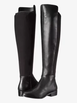 Bottes hautes plates noires à bout rond zip chaussures femmes
