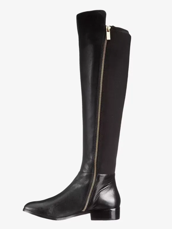 Bottes hautes plates noires à bout rond zip chaussures femmes