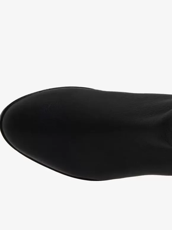 Bottes hautes plates noires à bout rond zip chaussures femmes