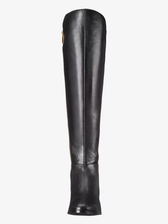 Bottes hautes plates noires à bout rond zip chaussures femmes