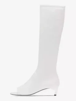 Bottes hautes pour femmes à bout ouvert et fermeture éclair bottes à talon chaton