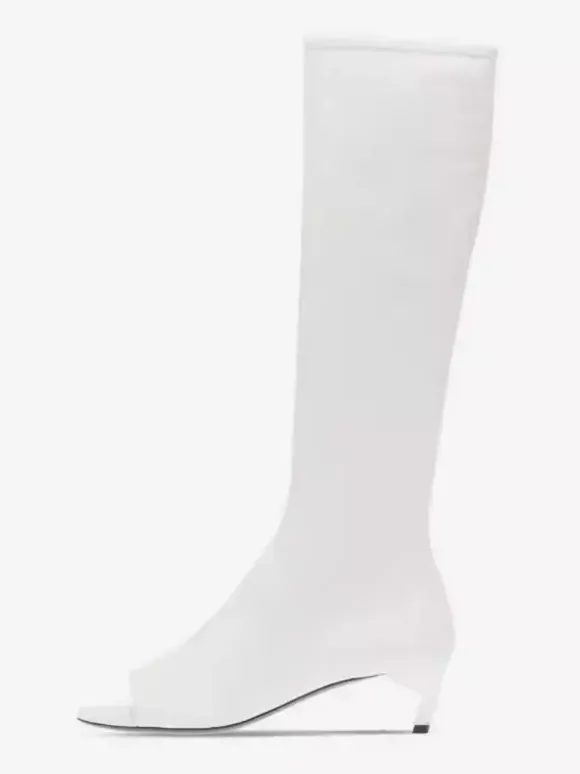 Bottes hautes pour femmes à bout ouvert et fermeture éclair bottes à talon chaton