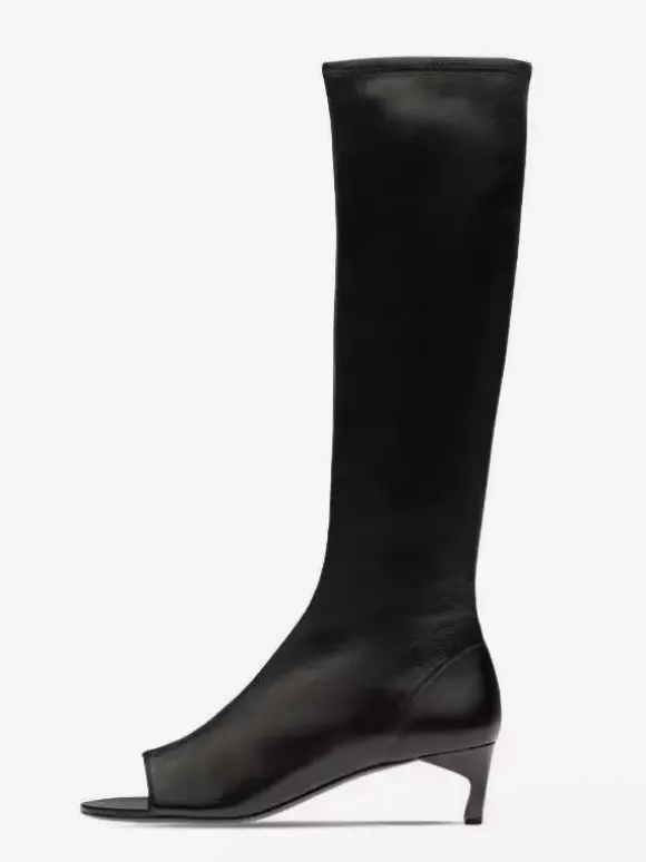 Bottes hautes pour femmes à bout ouvert et fermeture éclair bottes à talon chaton
