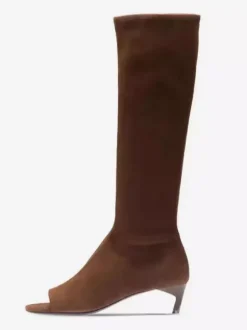 Bottes hautes pour femmes à bout ouvert et fermeture éclair bottes à talon chaton