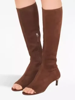 Bottes hautes pour femmes à bout ouvert et fermeture éclair bottes à talon chaton