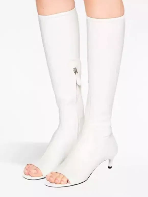 Bottes hautes pour femmes à bout ouvert et fermeture éclair bottes à talon chaton