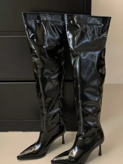 Bottes hautes pour femmes à motif léopard bout pointu talon haut bottes souples