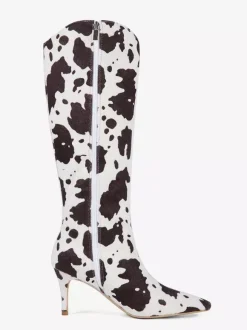 Bottes hautes pour femmes en crin de cheval bout pointu à motifs à talons hauts