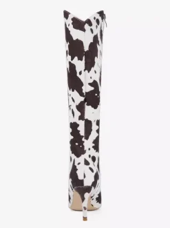 Bottes hautes pour femmes en crin de cheval bout pointu à motifs à talons hauts