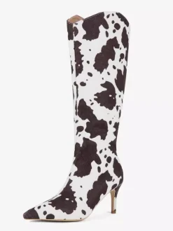 Bottes hautes pour femmes en crin de cheval bout pointu à motifs à talons hauts